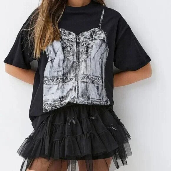 Corset Print 100% Cotton Oversized T-Shirt - Picture 1 of 3